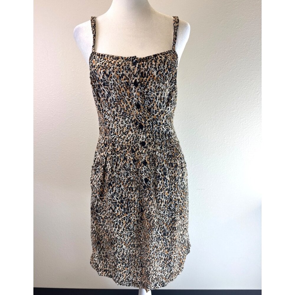 Volcom 1 Minute More Leopard Print Fitted Button Down Mini Dress with pockets XS